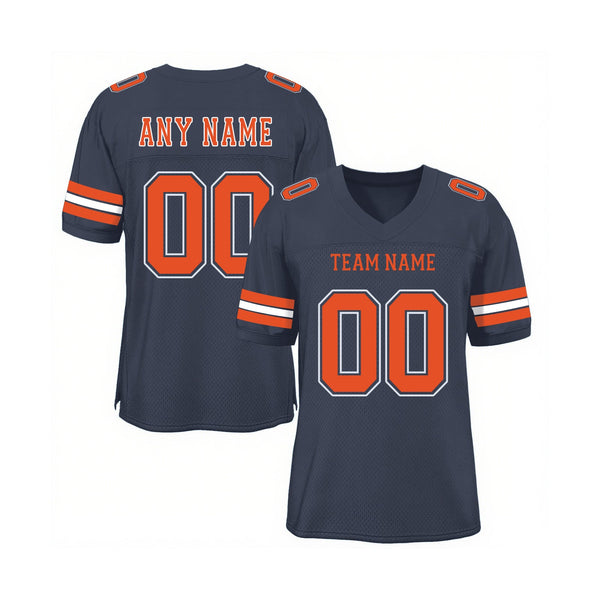 Custom Navy Orange-White Mesh Classic Style Authentic Sports Football Jersey