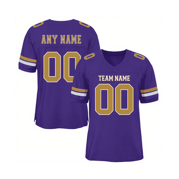 Custom Purple Old Gold-White Mesh Classic Style Authentic Sports Football Jersey