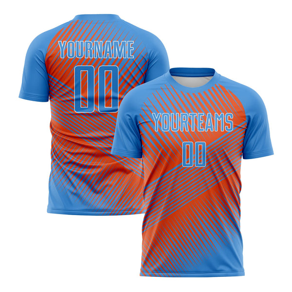 Custom Powder Blue Orange-White Line Classic Uniform Training Sets Soccer Jersey For Adults/Kids
