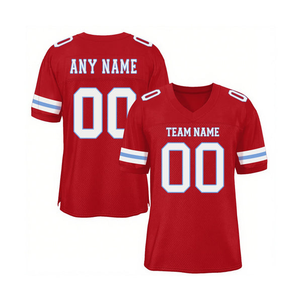 Custom Red White-Light Blue Mesh Classic Style Authentic Sports Football Jersey