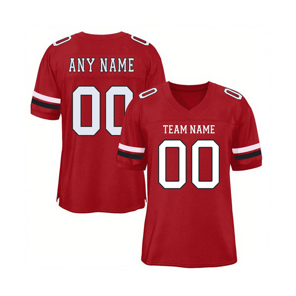 Custom Red White-Black Mesh Classic Style Authentic Sports Football Jersey