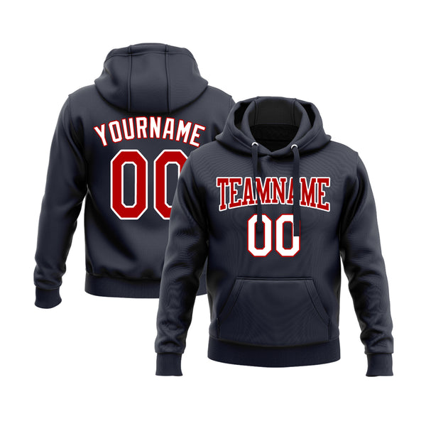 Custom Navy Red-White Personalized Sports Team Embroidered Pullover Hoodie