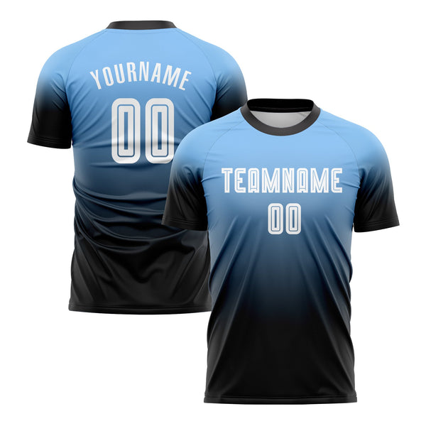 Custom Powder Blue White-Black Fade Fashion Classic Uniform Training Sets Soccer Jersey For Adults/Kids