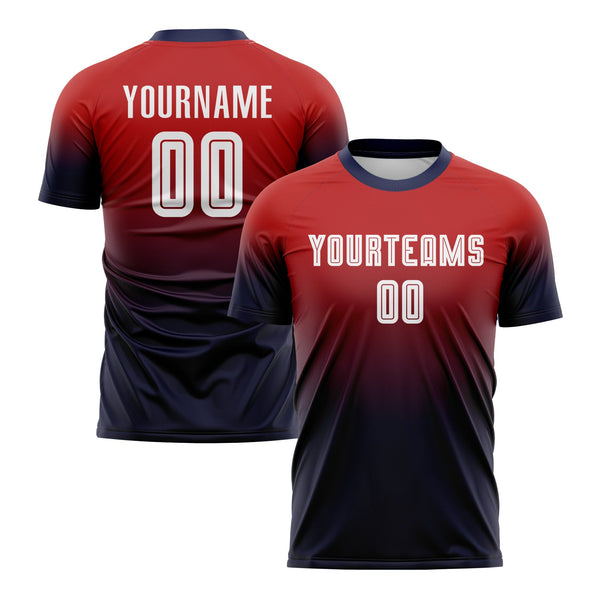 Custom Red White-Navy Fade Fashion Classic Uniform Training Sets Soccer Jersey For Adults/Kids