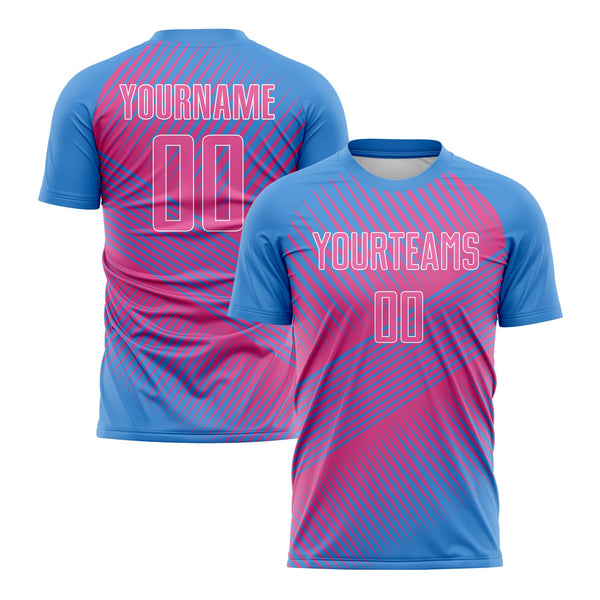 Custom Powder Blue Pink-White Line Classic Uniform Training Sets Soccer Jersey For Adults/Kids