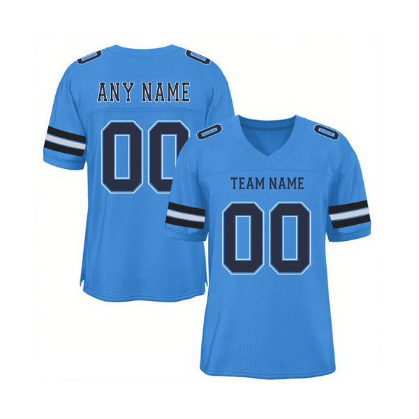 Custom Powder Blue Navy-White Mesh Classic Style Authentic Sports Football Jersey