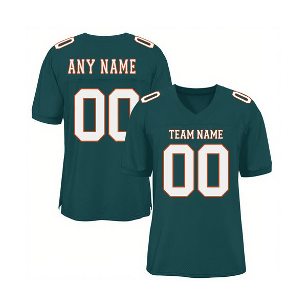 Custom Midnight Green White-Orange Mesh Classic Style Authentic Sports Football Jersey