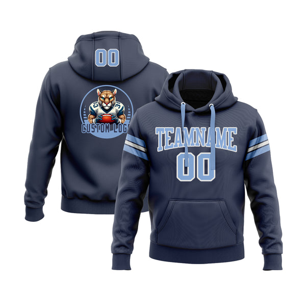 Custom Navy Light Blue-White Personalized Sports Team Embroidered Pullover Hoodie