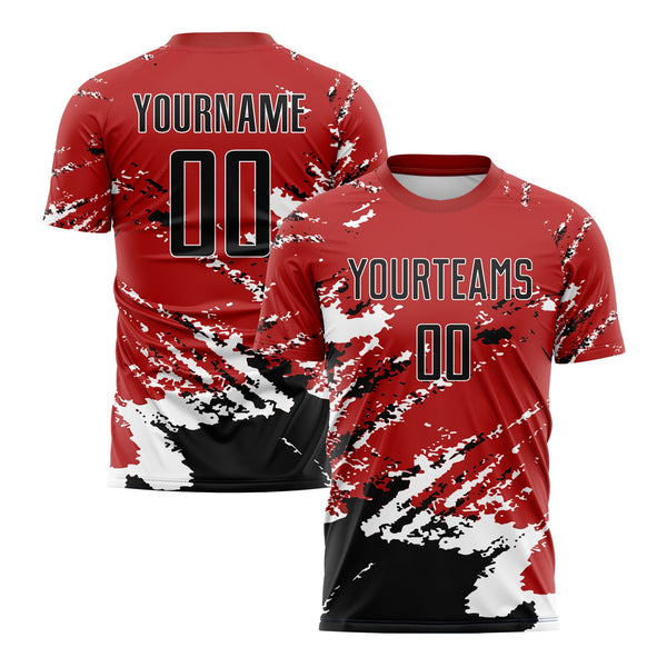 Custom Red Black-White Abstract Fragment Art Splash Classic Uniform Training Sets Soccer Jersey For Adults/Kids
