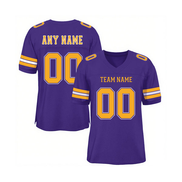 Custom Purple Gold-White Mesh Classic Style Authentic Sports Football Jersey