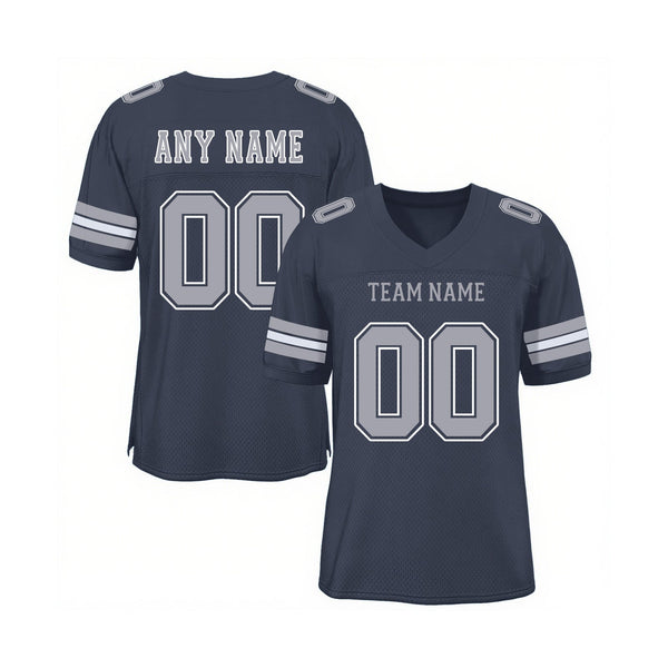 Custom Navy Gray-White Mesh Classic Style Authentic Sports Football Jersey