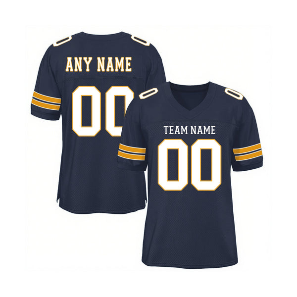 Custom Navy White-Gold Mesh Classic Style Authentic Sports Football Jersey