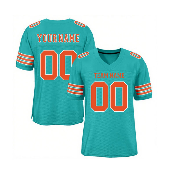 Custom Aqua Orange-White Mesh Classic Style Authentic Sports Football Jersey