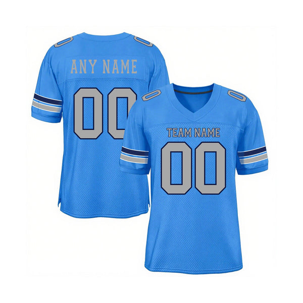 Custom Powder Blue Gray-Navy Mesh Classic Style Authentic Sports Football Jersey