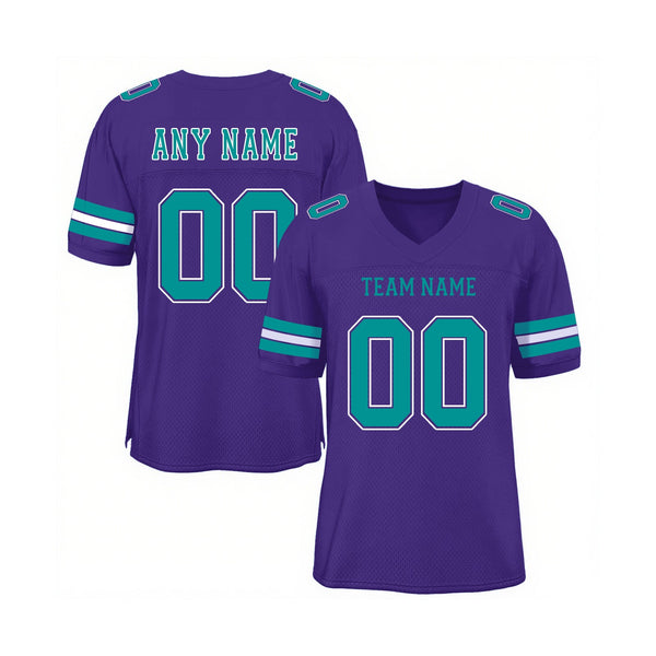 Custom Purple Aqua-White Mesh Classic Style Authentic Sports Football Jersey