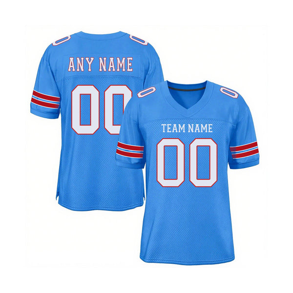 Custom Powder Blue White-Red Mesh Classic Style Authentic Sports Football Jersey
