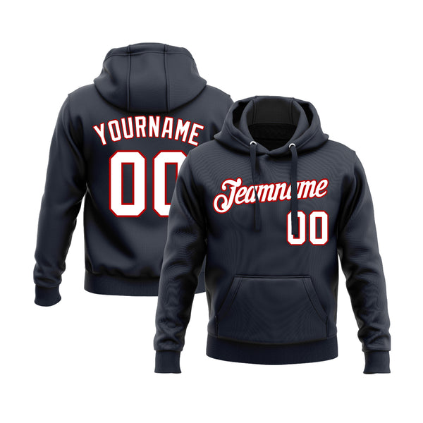 Custom Navy White-Red Personalized Sports Team Embroidered Pullover Hoodie