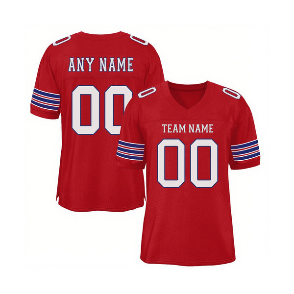 Custom Red White-Royal Mesh Classic Style Authentic Sports Football Jersey