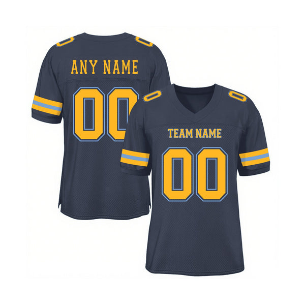 Custom Navy Gold-Light Blue Mesh Classic Style Authentic Sports Football Jersey