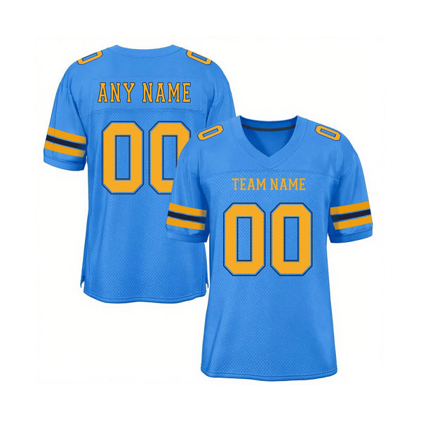 Custom Powder Blue Gold-Navy Mesh Classic Style Authentic Sports Football Jersey