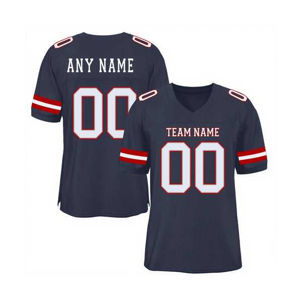 Custom Navy White-Red Mesh Classic Style Authentic Sports Football Jersey