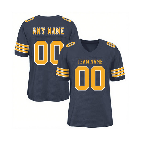 Custom Navy Gold-White Mesh Classic Style Authentic Sports Football Jersey