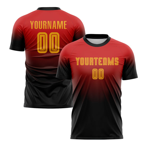 Custom Red Gold-Black Fade Fashion Classic Uniform Training Sets Soccer Jersey For Adults/Kids