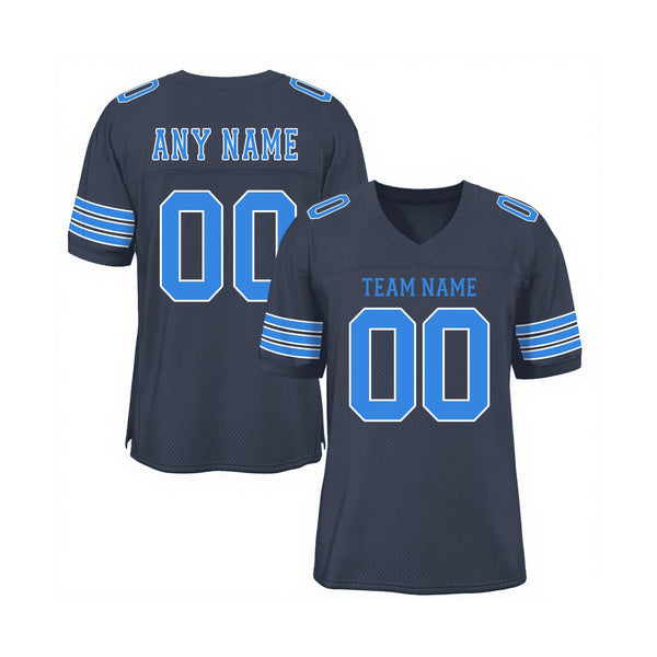 Custom Navy Powder Blue-White Mesh Classic Style Authentic Sports Football Jersey
