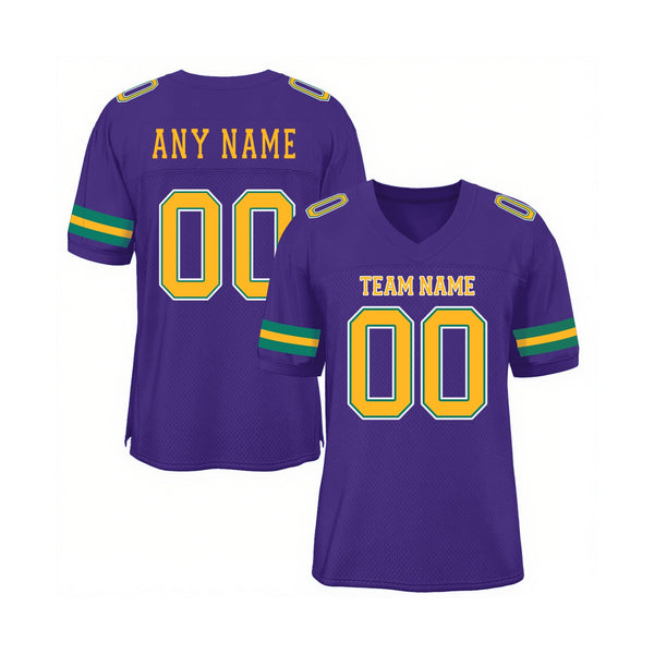Custom Purple Gold-Kelly Green Mesh Classic Style Authentic Sports Football Jersey