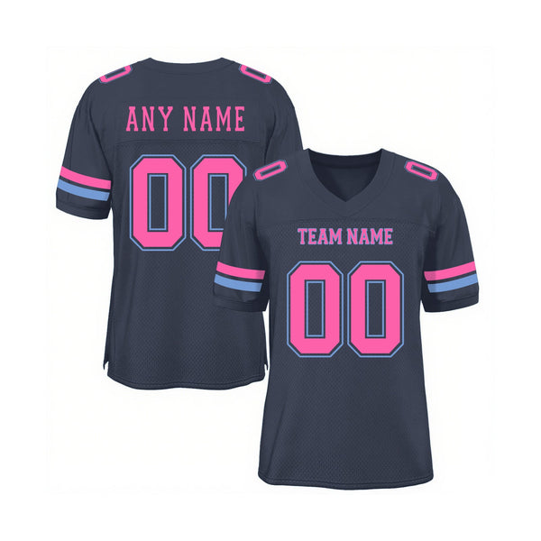 Custom Navy Pink-Light Blue Mesh Classic Style Authentic Sports Football Jersey