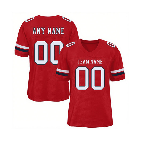 Custom Red White-Navy Mesh Classic Style Authentic Sports Football Jersey