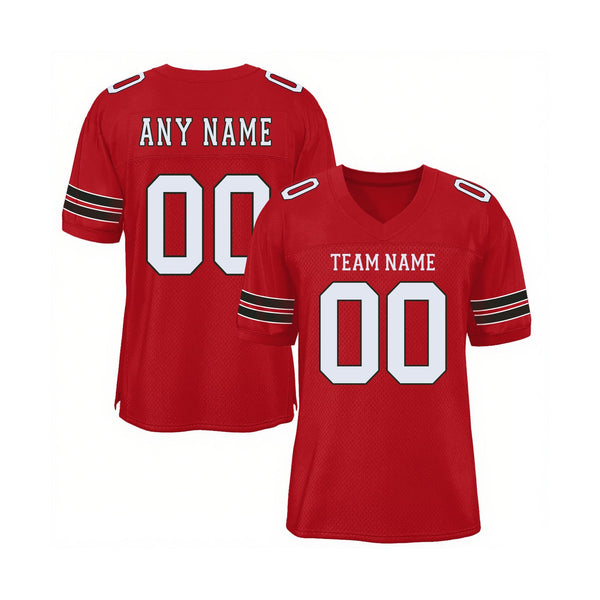 Custom Red White-Black Mesh Classic Style Authentic Sports Football Jersey