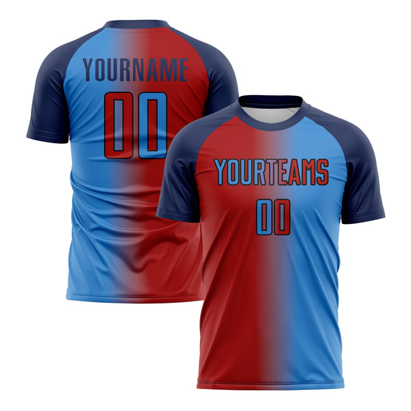 Custom Powder Blue Red-Navy Classic Uniform Training Sets Soccer Jersey For Adults/Kids