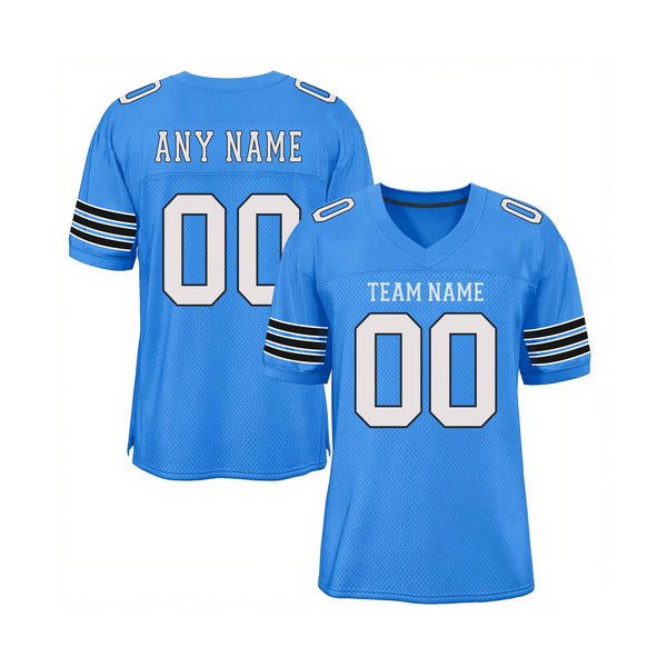 Custom Powder Blue White-Navy Mesh Classic Style Authentic Sports Football Jersey