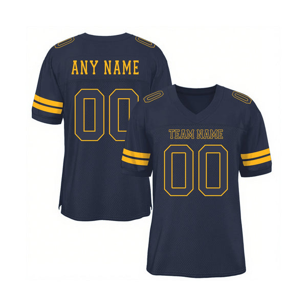 Custom Navy Navy-Gold Mesh Classic Style Authentic Sports Football Jersey