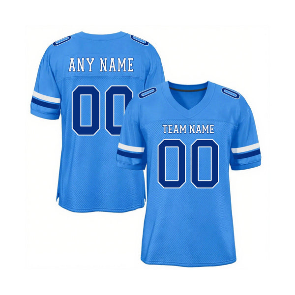 Custom Powder Blue Royal-White Mesh Classic Style Authentic Sports Football Jersey