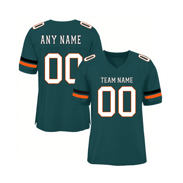 Custom Midnight Green White-Orange Mesh Classic Style Authentic Sports Football Jersey