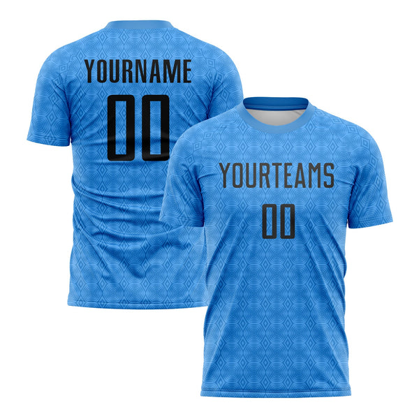 Custom Powder Blue Black Geometric Shapes Classic Uniform Training Sets Soccer Jersey For Adults/Kids