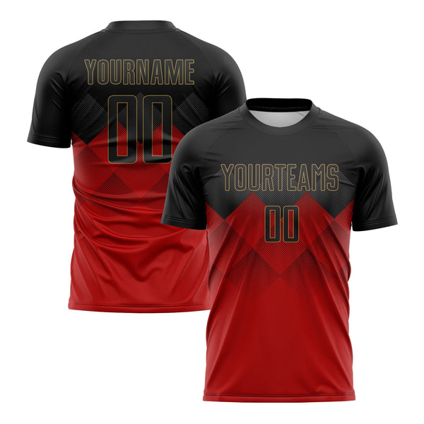 Custom Red Black-Old Gold Classic Uniform Training Sets Soccer Jersey For Adults/Kids