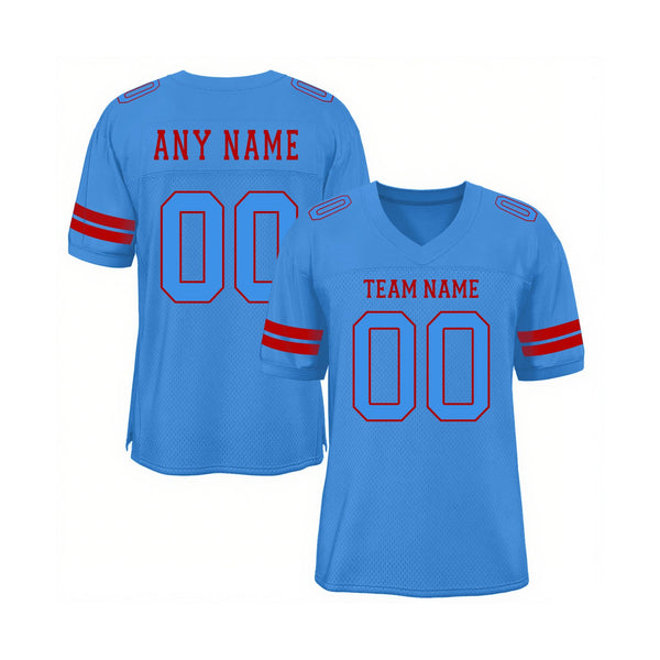 Custom Powder Blue Powder Blue-Red Mesh Classic Style Authentic Sports Football Jersey
