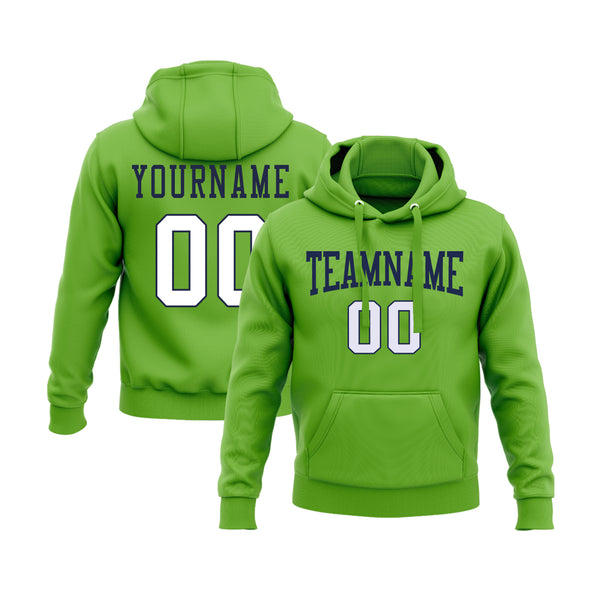 Custom Neon Green White-Navy Personalized Sports Team Embroidered Pullover Hoodie