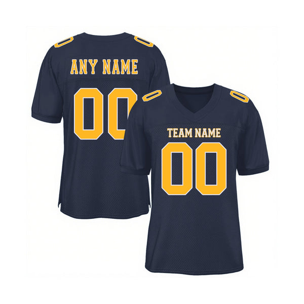 Custom Navy Gold-White Mesh Classic Style Authentic Sports Football Jersey