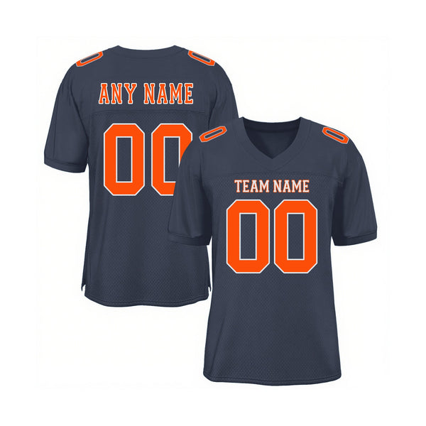 Custom Navy Orange-White Mesh Classic Style Authentic Sports Football Jersey