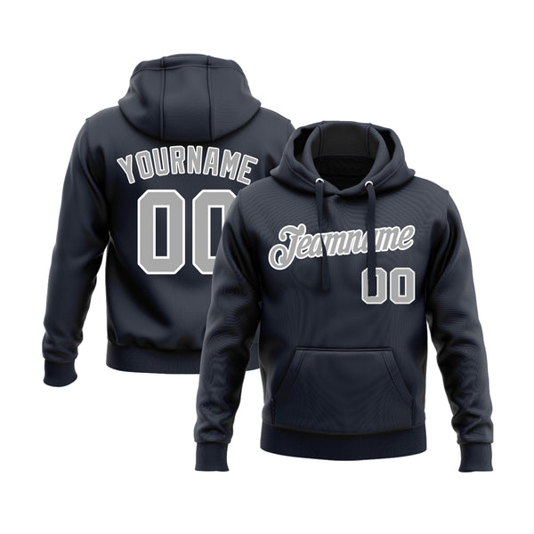 Custom Navy Gray-White Personalized Sports Team Embroidered Pullover Hoodie