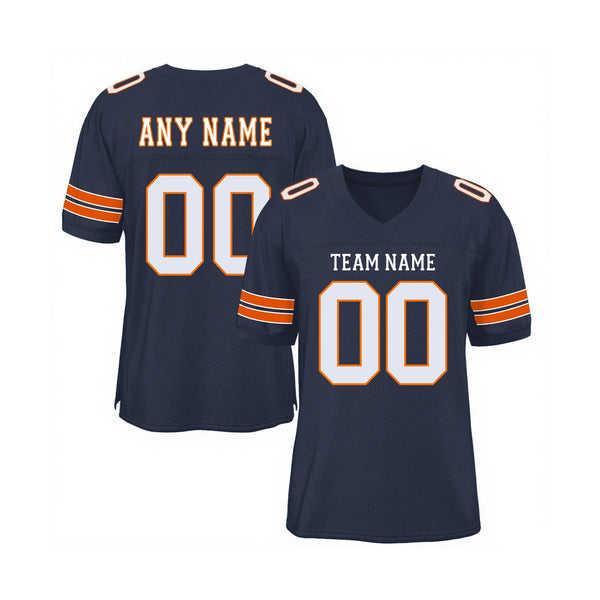 Custom Navy White-Orange Mesh Classic Style Authentic Sports Football Jersey