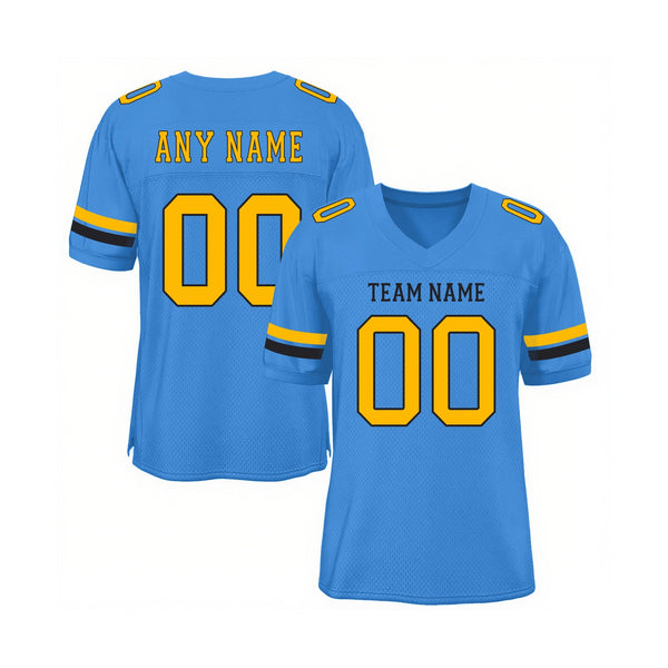 Custom Powder Blue Gold-Black Mesh Classic Style Authentic Sports Football Jersey