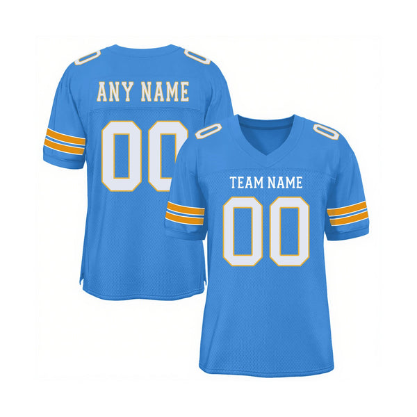 Custom Powder Blue White-Gold Mesh Classic Style Authentic Sports Football Jersey