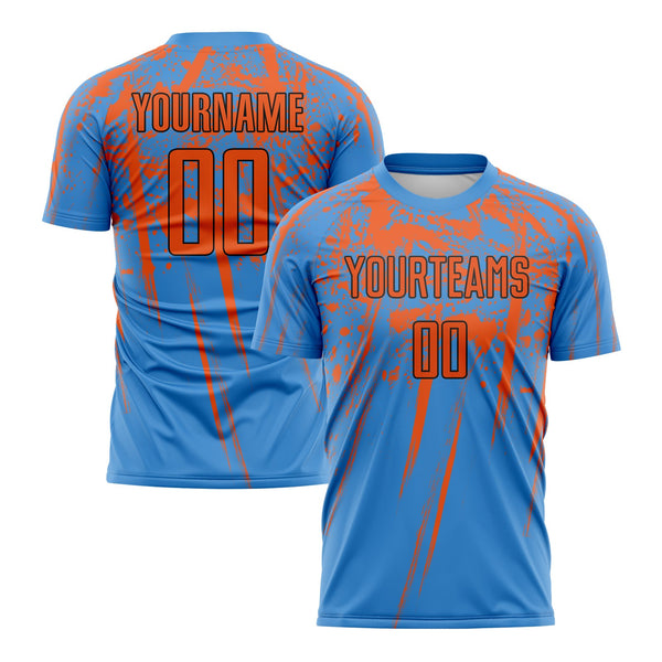 Custom Powder Blue Orange-Navy Classic Uniform Training Sets Soccer Jersey For Adults/Kids