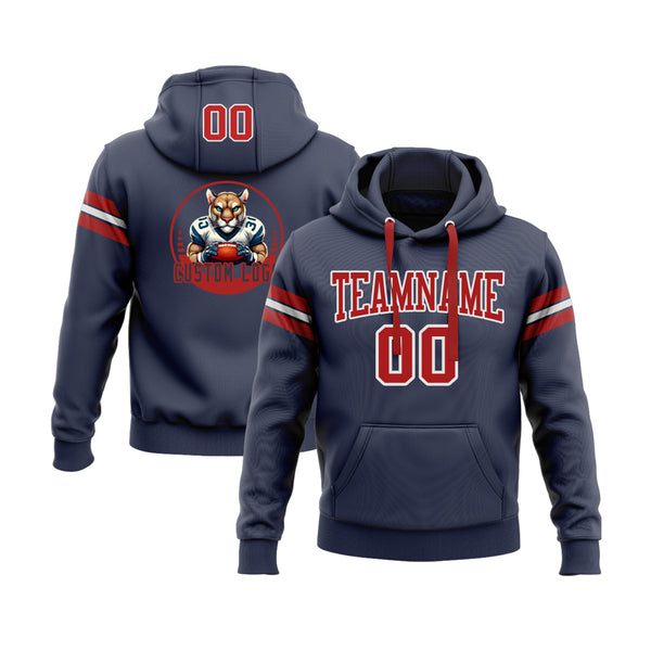 Custom Navy Red-White Personalized Sports Team Embroidered Pullover Hoodie