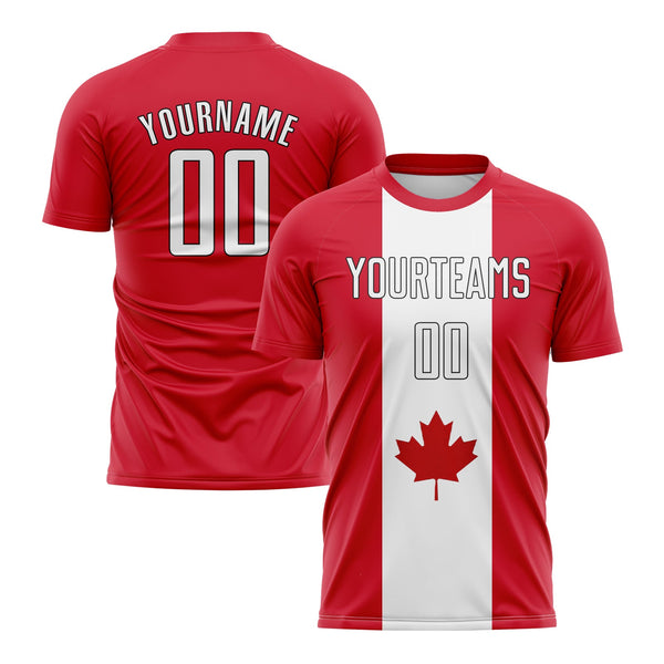 Custom Red White-Black Canadian Flag Classic Uniform Training Sets Soccer Jersey For Adults/Kids